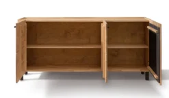 Sideboard 200cm Wildeiche 'Amalfi' verschiedene Ausführungen 3Türen mit Glasplatte Holzfüße rund schwarz