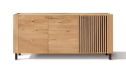 Sideboard 200cm Wildeiche 'Amalfi' verschiedene Ausführungen 3Türen mit Glasplatte Holzfüße rund schwarz