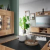 Sideboard 140cm Wildeiche 'Amalfi' verschiedene Ausführungen mit Glasplatte Holzfüße rund schwarz