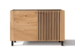 Sideboard 140cm Wildeiche 'Amalfi' verschiedene Ausführungen mit Glasplatte Holzfüße rund schwarz