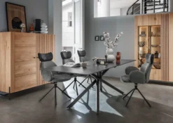 Sideboard 140cm Wildeiche 'Amalfi' verschiedene Ausführungen mit Glasplatte Holzfüße rund schwarz