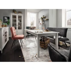 Sideboard Kiefer laugenfarbig oder weiß 'Jana' 144x91cm Glastüren weiß gewachst