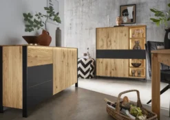 Sideboard mit Beleuchtung 205cm 'Boston ' Wildeiche geölt & Glas anthrazit