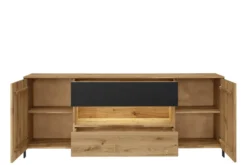 Sideboard mit Beleuchtung 205cm 'Boston ' Wildeiche geölt & Glas anthrazit