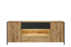 Sideboard mit Beleuchtung 205cm 'Boston ' Wildeiche geölt & Glas anthrazit