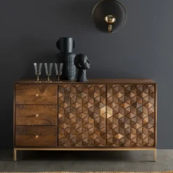Sideboard 140x77cm "Assuan" Mango & Metall goldfarbig WZ-0462