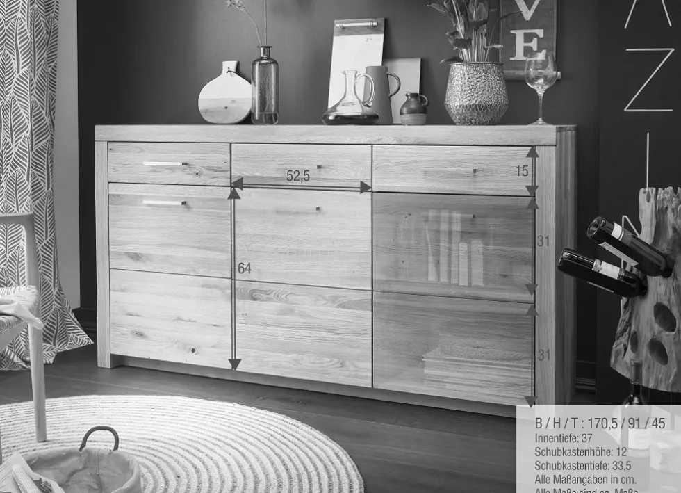 Sideboard 170x92cm "Dover" Wildeiche geölt WZ-0169