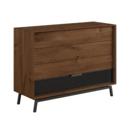 Sideboard 121x90cm 'Dubai' Wildeiche Tabacco 4 Schubkästen 3x Holz / 1x Glas