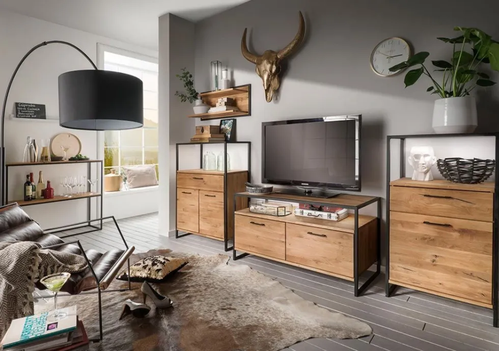 Sideboard 170x92cm "Dublin" Wildeiche & Eisen schwarz