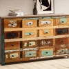 Sideboard 155x92cm 'Hawkins' recyceltes Altholz mehrfarbig lackiert 16 Schubkästen