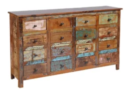 Sideboard 155x92cm 'Hawkins' recyceltes Altholz mehrfarbig lackiert 16 Schubkästen