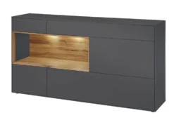 Sideboard 166x86cm 'Locarno' Wildeiche massiv & MDF anthrazit inkl.Beleuchtung