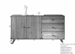 Sideboard 141x75cm "Lugano" Kernbuche massiv Tabak geölt