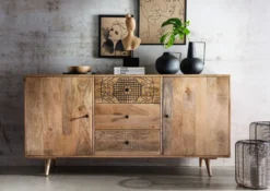 Sideboard 160x80cm 'Lyn' Mangoholz mit schwarzen Ornamenten