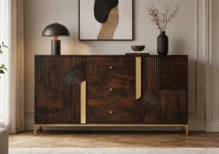 Sideboard 150x80cm 'Marvello' Mango braun & Metall goldfarbig