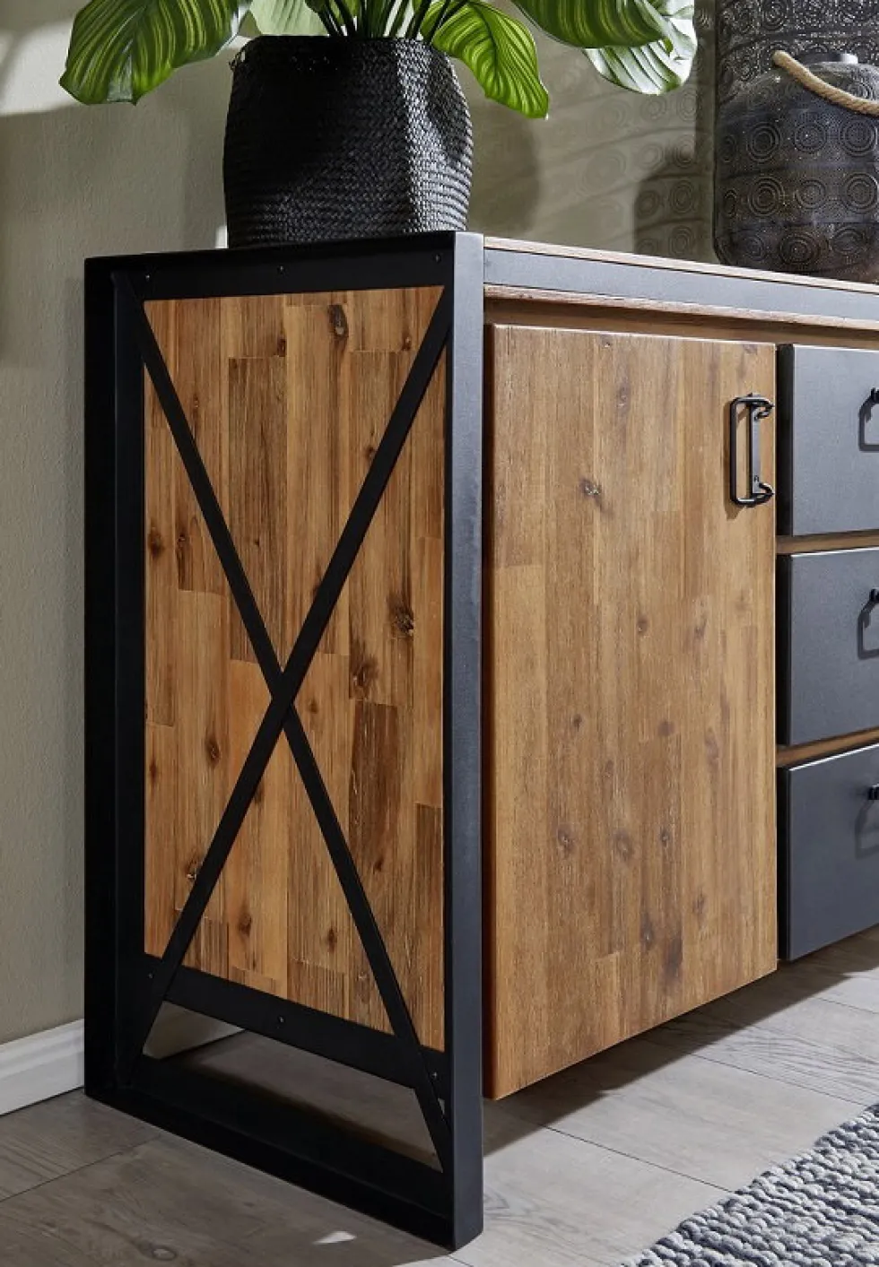 Sideboard 104x80cm 'Montreux' Akazie & Metall schwarz