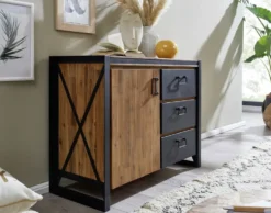 Sideboard 104x80cm 'Montreux' Akazie & Metall schwarz