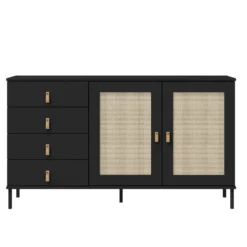 Sideboard 140x80cm 'Seattle' Kiefer massiv schwarz 4SK & 2 Türen
