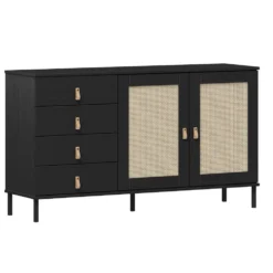 Sideboard 140x80cm 'Seattle' Kiefer massiv schwarz 4SK & 2 Türen