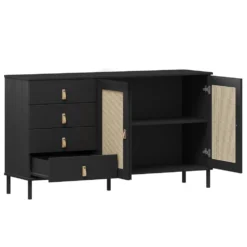 Sideboard 140x80cm 'Seattle' Kiefer massiv schwarz 4SK & 2 Türen
