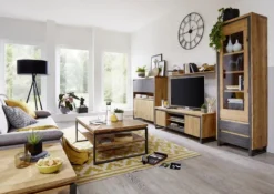 Sideboard 160x90cm 'Taipeh' Wildeiche & Metall gebürstet 3 Türen