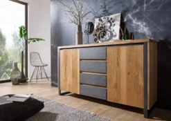 Sideboard 160x90cm 'Taipeh' Wildeiche & Metall gebürstet 4SK