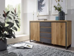 Sideboard 160x90cm 'Taipeh' Wildeiche & Metall gebürstet 4SK