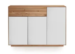 Sideboard 119x84cm "Trentino" Wildeiche & Glas weiß 3 Türen/1 SK