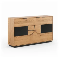 Sideboard 154x84cm 'Triest' Wildeiche massiv Glas