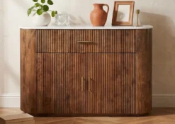 Sideboard 125x87cm "Valencia"' Mango braun lackiert & Marmor weiss