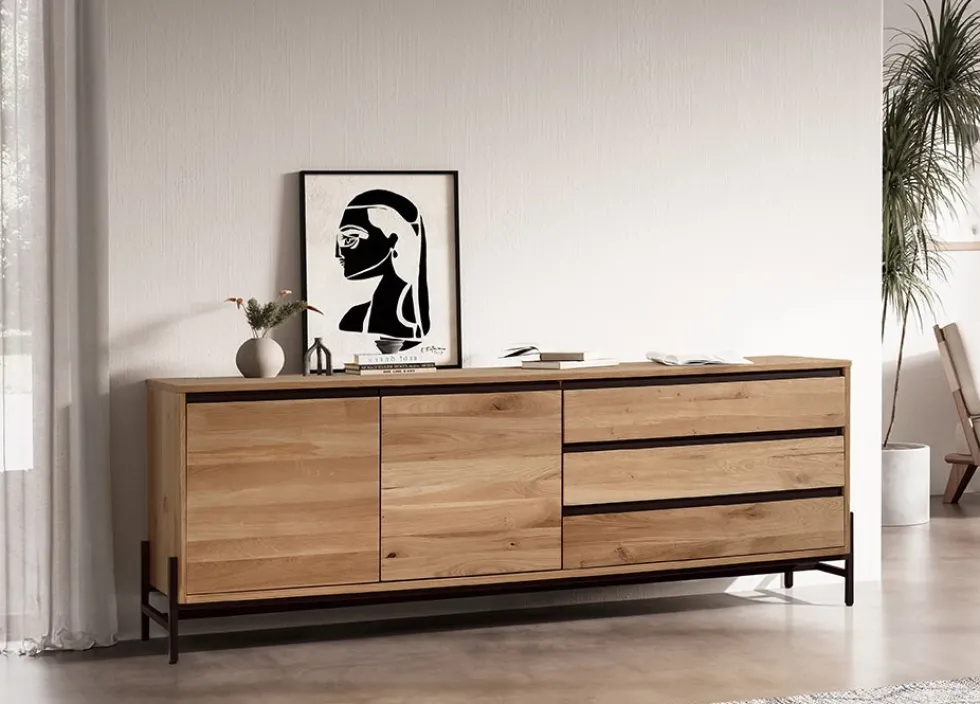 Sideboard 189x67cm 'Veneza' Wildeiche & Metall schwarz