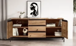 Sideboard 155x67cm 'Veneza' Wildeiche & Metall schwarz