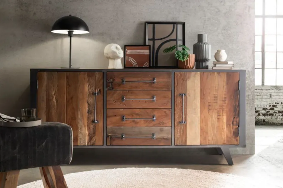 Sideboard 160x80cm 'Waco' recyceltes Altholz & Metall