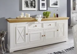 Sideboard 209x88cm "Zürich" Kiefer massiv weiß WZ-0133