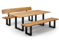 Sitzbank mit Lehne verschiedene Breiten 'Amber III' Wildeiche & Metall schwarz 180 cm