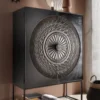 Solitärschrank 115x160cm 'Mahal' Mangoholz schwarz mit Schnitzereien