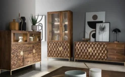Standregal 130x143cm "Assuan" Mango & Metall goldfarbig WZ-0462