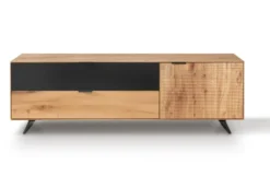 TV Board 200cm 'Malaga ' Wildeiche verschiedene Variationen möglich Holz schwarz Sockel Glas weiß