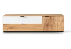TV Board 200cm 'Malaga ' Wildeiche verschiedene Variationen möglich Holz schwarz Sockel Glas weiß