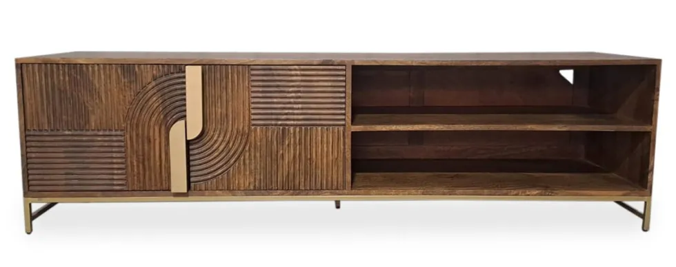 TV Board 180cm 'Marvello' Mango braun & Metall goldfarbig hängend oder stehend