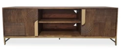 TV Board 150cm 'Marvello' Mango braun & Metall goldfarbig hängend oder stehend