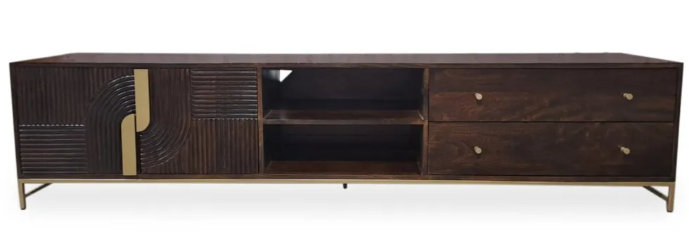 TV Board 220cm 'Marvello' Mango mahagoni & Metall goldfarbig hängend oder stehend