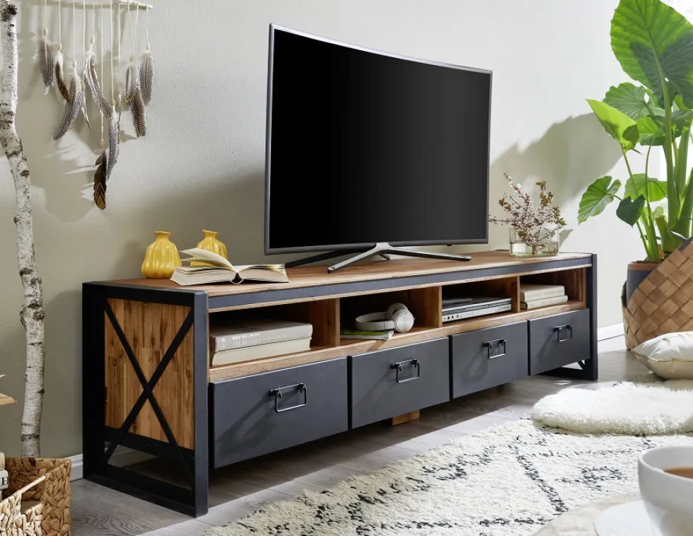 TV Board 198cm 'Montreux' Akazie & Metall schwarz