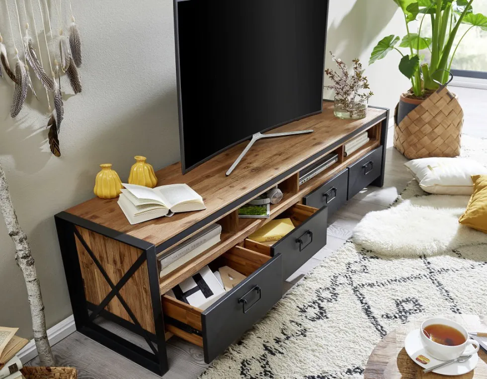 TV Board 198cm 'Montreux' Akazie & Metall schwarz