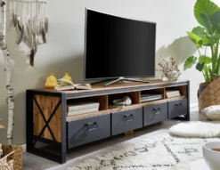 TV Board 198cm 'Montreux' Akazie & Metall schwarz