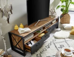 TV Board 198cm 'Montreux' Akazie & Metall schwarz