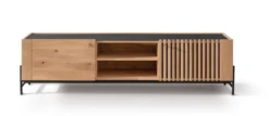 TV Board 200cm Wildeiche geölt 'Amalfi' verschiedene Ausführungen mit Glasplatte Metallgestell schwarz