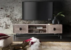 TV Board 180x50cm 'Asia' Mango white wash
