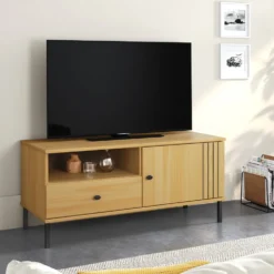 TV Board 105x47cm 'Detroit' Kiefer massiv eichefarbig & schwarz