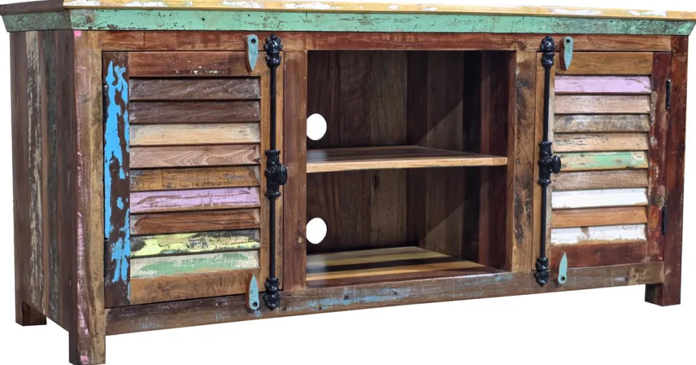 TV Board 152x69cm 'Hawkins' recyceltes Altholz mehrfarbig lackiert